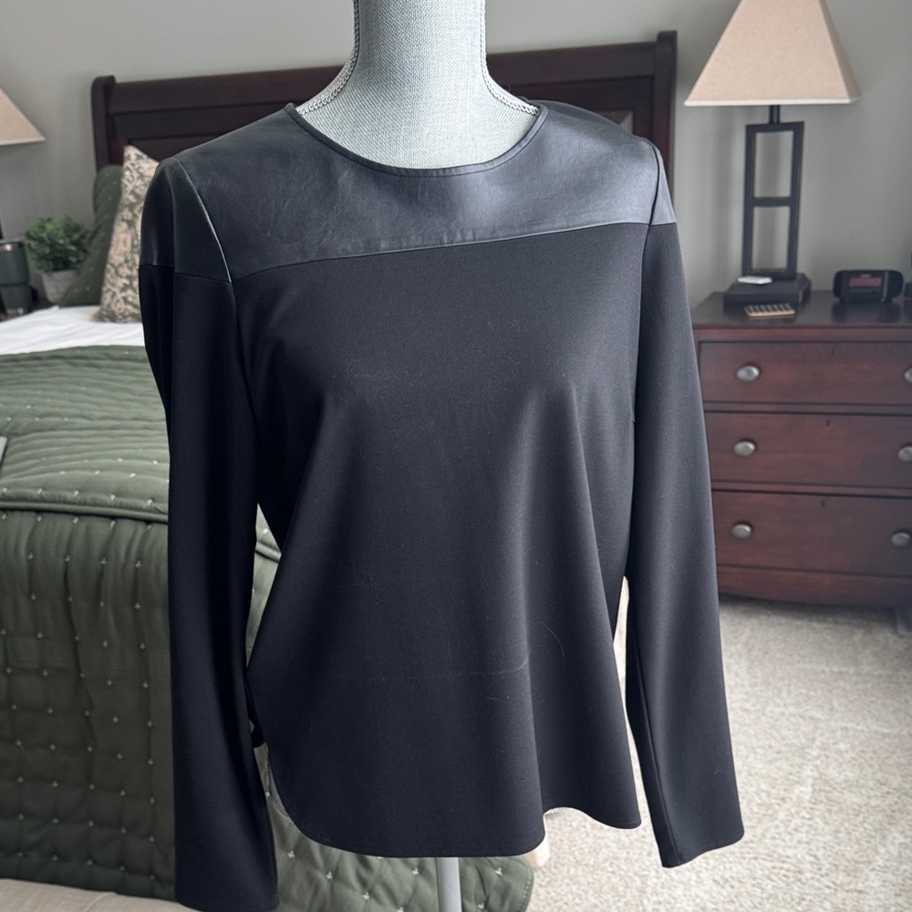 Banana Republic Black Long Sleeve Top with Leather Accent